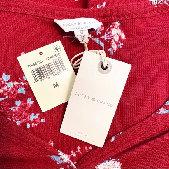 Lucky Brand Burgundy Red Floral V-Neck Waffle Knit Top NWT - Picture 9 of 13